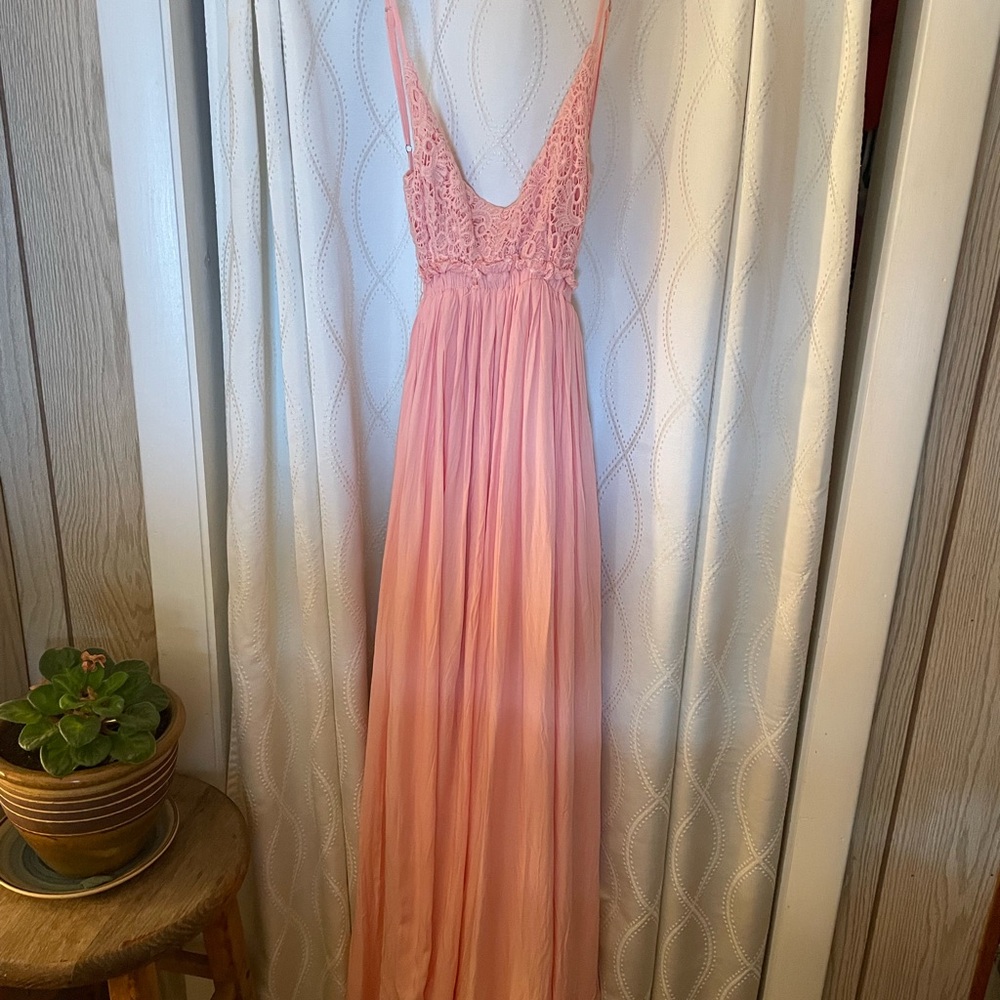 Pink Lily Blush Backless Lace Dress